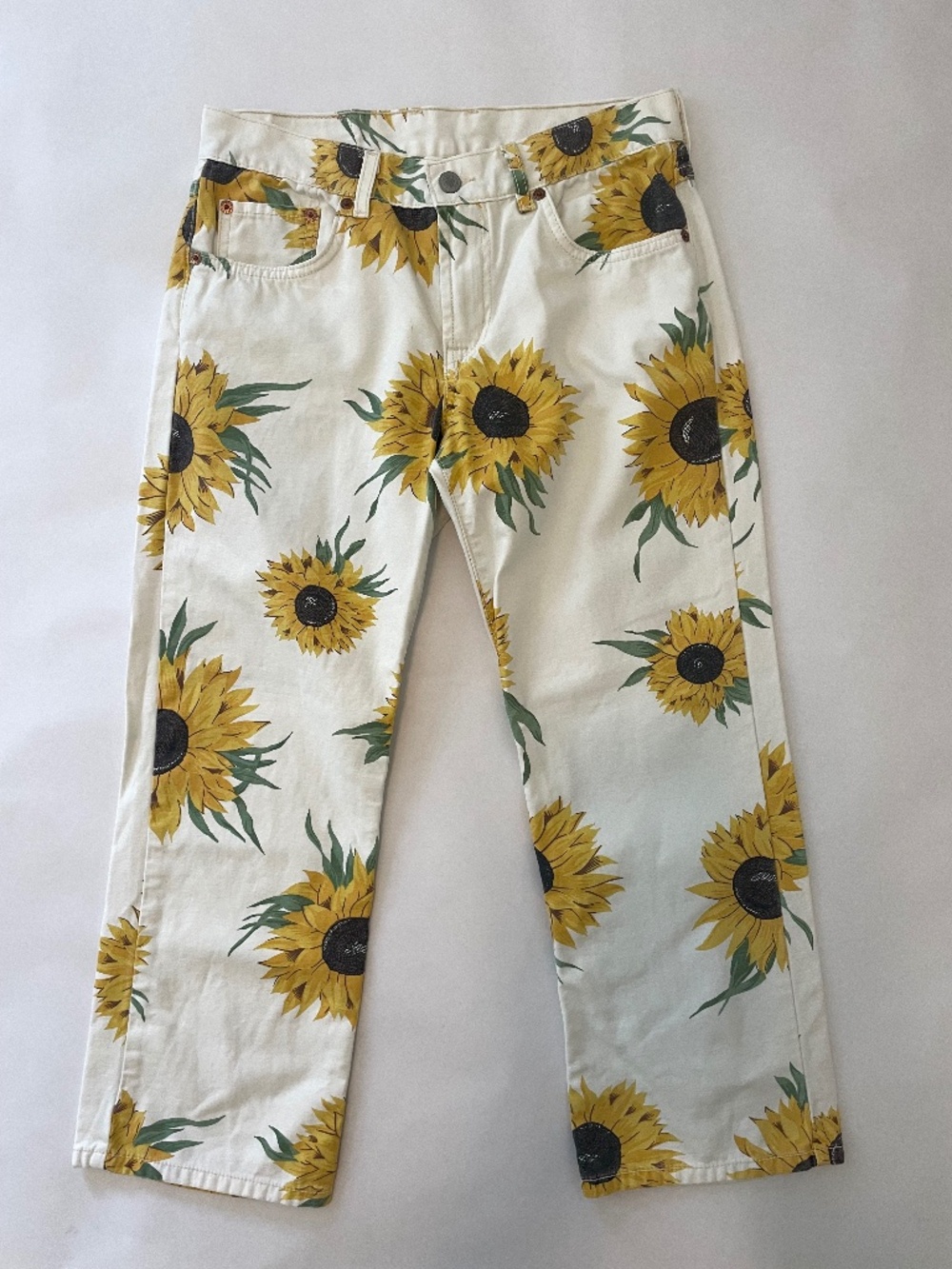 Vintage Lucky Brand Sunflower White Cropped Jeans, Women's 28 / 6, 90s Y2K